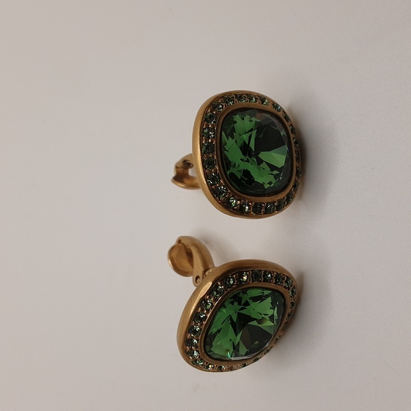 Vintage Givenchy Green Crystal Clip-on Earrings - Picture 6 of 16